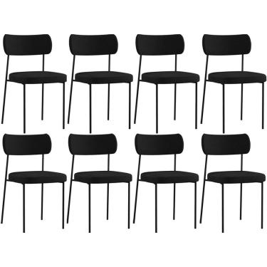 Imagem de Kit 08 Cadeiras Decorativas Estofadas Para Sala De Jantar Melina L02 Poliéster Preto - Lyam