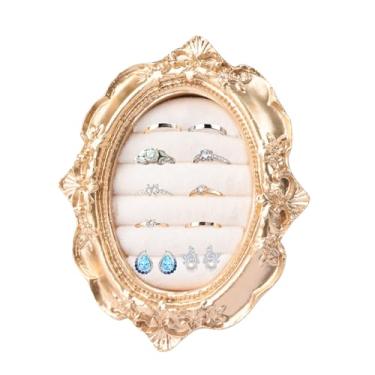 Imagem de HACRAHO Suporte de anel vintage, suporte de exibição de anel de ouro, anéis de veludo dourado, suporte de resina, aniversário, noivado, barroco, organizador de joias de casamento, adereços de
