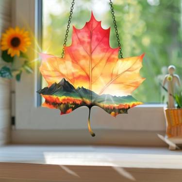 Imagem de Acrílico colorido Suncatcher, apanhador de sol estilo vitral impresso em folha de bordo com reflexos de arco-íris, decoração de janela suspensa, arte de parede, ornamentos de Natal para uso interno e