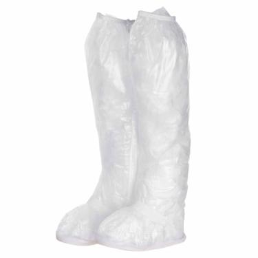 Imagem de HARFINGTON Capa de sapato impermeável P (EUA 4) antiderrapante PVC reutilizável galochas protetores de sapato de chuva com zíper e fivela extralonga para homens e mulheres, chuva ao ar livre