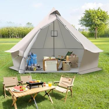 Imagem de Barraca Yurt, 299 x 299 x 200 cm, barraca de acampamento para 4 estações com conector de fogão, barraca de glamping Oxford para 2 a 3 pessoas, barraca de sino à prova d'água e à prova de vento, fácil