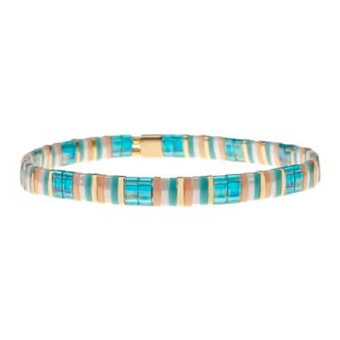 Imagem de KELITCH Pulseira feminina colorida com contas Tila Miyuki elástica elástica amizade mista, pulseiras de amizade, 6.75 IN, Conta Tila, Conta tila