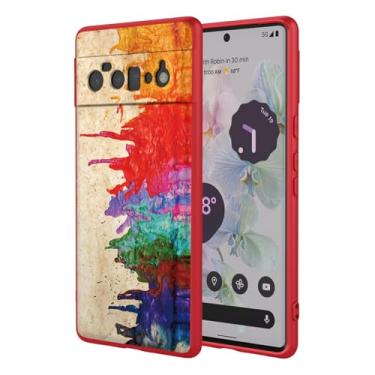 Imagem de OEURVQO Capa artística para Google 6 Pro, capa de silicone líquido de toque macio com forro fofo, compatível com carregamento sem fio, capa protetora para Google Pixel 6 Pro, aquarela vermelha