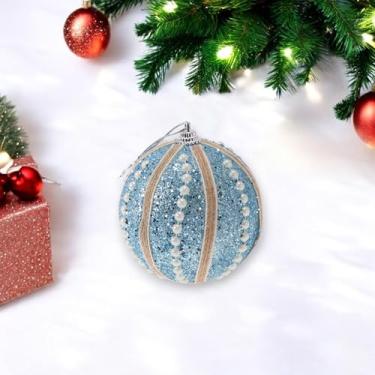 Imagem de Generic 1 peça de enfeites de bolas de Natal redondas padrão vertical espuma azul 8 cm