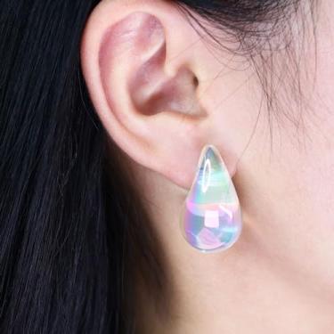 Imagem de Brincos de gota de água iridescentes para mulheres, brincos de gota de aurora de resina transparente, brincos leves para uso diário e festa