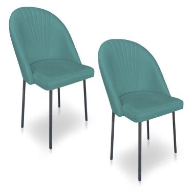 Imagem de Kit 2 Cadeiras Poltrona De Jantar Ariel Suede Azul Turquesa Pés De Ferro Preto - Pallazio