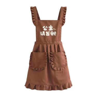 Imagem de ＫＬＫＣＭＳ retrô com babados, fantasia de empregada doméstica, adorável e charmoso para mulheres e meninas, com bolsos, ideal para cosplay, Marrom