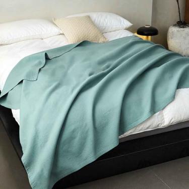Imagem de Cobertor feminino cobertores e mantas para cama cachecol adulto longo duplo para sofá toalha de xaile de verão linho fino e algodão macio e confortável (ciano, 200 x 230 cm)