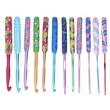 Imagem de Conjunto de gancho de crochê de metal premium macio brilhante design ergonômico fácil identificação ampla aplicação para agulhas de tricô artesanato com 12 peças