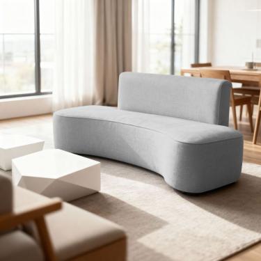 Imagem de Sofá Feijão Orgânico Curvo 3 Lugar Suede Sala Contemporânea Cor:cinza