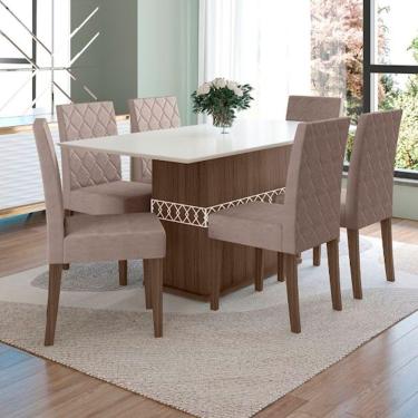 Imagem de Conjunto Sala De Jantar Mesa Agata 6 Cadeiras Jade Poliman Amêndoa Com Off White