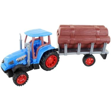 Imagem de Brinquedo Trator Caçamba Madeira Miniatura Articulável Azul Fricção
