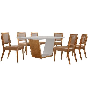 Imagem de Sala De Jantar 6 Cadeiras Aila Moderna Off White/imbuia