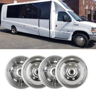 Imagem de Wensdy 4Pcs 19.5" Frente Traseira Polido Aço Inoxidável Dually Simuladores de Roda, 8 Lug 5 Furos de Mão Snap On Calotas, Parafuso Em Tampas de Roda Adequado para 1999-2002 Ford F4 (19,5" 8 Lug 5 Furo