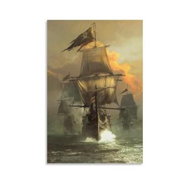 Imagem de Pôster de arte de parede com estampa de navio pirata navegando no mar, crânio, ansiando por aventura, espírito, palavras motivacionais, arte de parede, 08 x 12 polegadas (20 x 30 cm) estilo sem