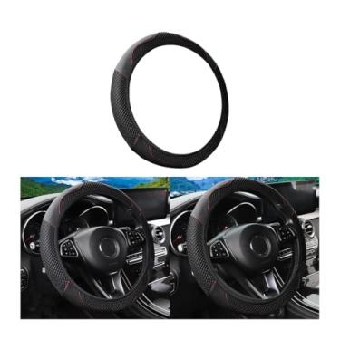 Imagem de FALVFUN Capa de volante de carro de fibra de carbono, protetor de volante de veículo elástico de couro de 35 a 38 cm, acessórios de decoração de interiores automotivos antiderrapantes respiráveis