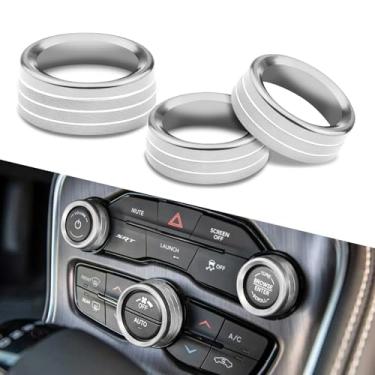 Imagem de HQRNYP 3 peças de capa de botão de interruptor de ar condicionado, acabamentos de tampa de botão AC, anel de botão de volume de ar condicionado de liga de alumínio, acabamento de decalque de