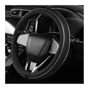 Imagem de MUQIDA Capa de volante de carro, protetor de volante de couro antiderrapante com tira de fibra, envoltório de roda confortável e envoltório de volante esportivo para a maioria dos veículos (preto)