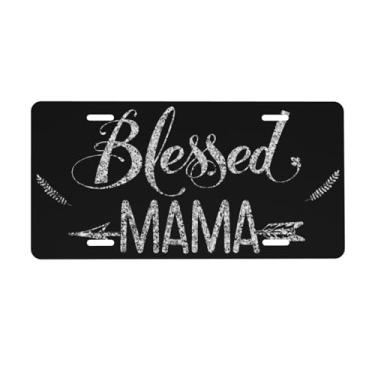 Imagem de KOSUES Blessed Mama Arrow Leaf Placa de licença de alumínio 15 x 30 cm capa de placa de carro frontal de metal acessório de decoração de carro novidade etiqueta de decoração de vaidade com 4 furos
