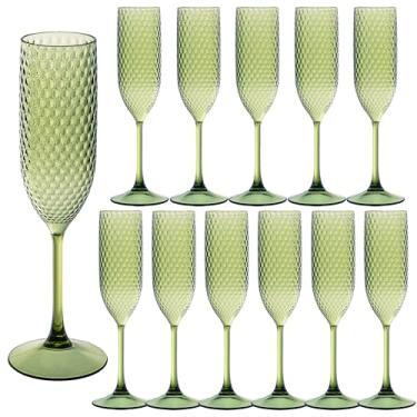 Imagem de Pacote com 12 taças de champanhe de plástico verde mimosa copos de champanhe inquebráveis copos de brinde de casamento copos de diamante reutilizáveis de 156 g copos de vinho copos vintage para