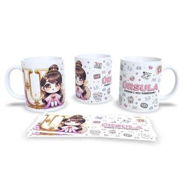 Imagem de Caneca Personalizada Anime Kawaii, Porcelana Branca, Design Amanda Dorama, Decorada com Ilustração Chibi e Padrões Fofos (u)