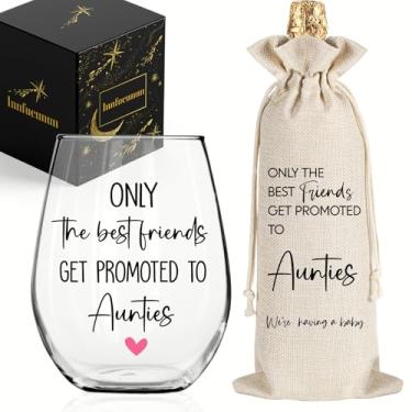 Imagem de Only The Best Friends Get Promoted To Auntie Copos de vinho e saco de vinho, anúncio de gravidez para melhores amigos taças de vinho, presente para ser tia, presentes de melhor tia nova-425 g