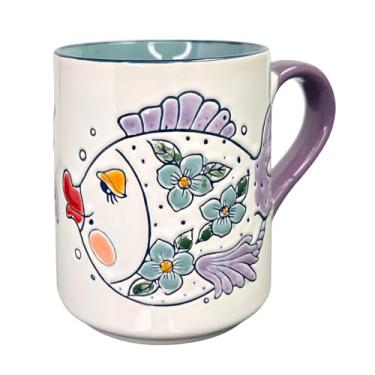 Imagem de Caneca de café de cerâmica de 473 ml para amantes de pesca, vários peixes fofos caneca de chá presente para homens, lavável na lava-louças e no micro-ondas