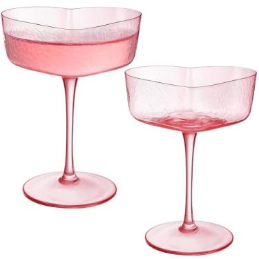 Imagem de Singhoow 2 peças de taças de martini rosa para Dia dos Namorados em forma de coração de 590 ml para aniversário de casamento