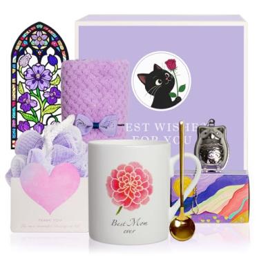 Imagem de Lovift Conjunto de presente de aniversário para mamãe, Worlds Best Mom Ever Caneca de café engraçada com mudança de cor de calor, novidade xícara de chá de cerâmica cravo exclusivo feliz dia das mães