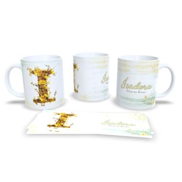 Imagem de Caneca Personalizada com Design Floral, Cerâmica Branca, Decoração em Amarelo e Verde, Estilo Elegante com Texto 'Alice beleza que floresce' (i)