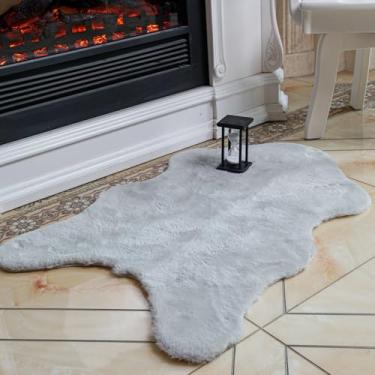 Imagem de ThreadGlobe Tapete fofo de pele de coelho sintética de 6 cm x 7 cm, ultra macio e antiderrapante, tapetes pequenos para quarto, sala de estar, berçário, tapete lavável à máquina, cinza, 5 x 8 m