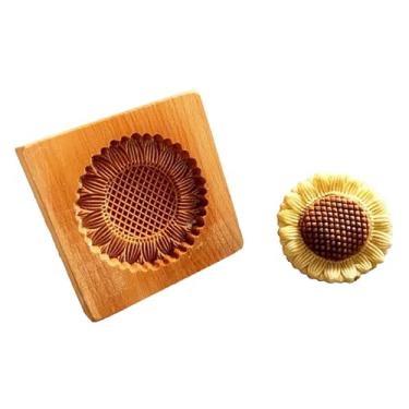 Imagem de Molde tradicional de madeira para biscoito de girassol, prensa de madeira de faia feita à mão, design floral decorativo para fazer biscoitos