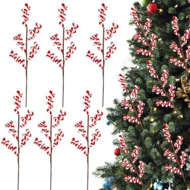 Imagem de Briful Pacote com 6 palhetas de bastão de doces de 45 cm, enfeites de Natal de doces vermelhos e brancos, palhetas de árvore de Natal para decoração de vaso de guirlanda de Natal
