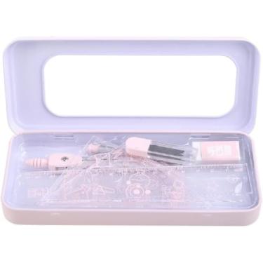 Imagem de Conjunto de desenho matemático geométrico rosa com bússola, transferidor, réguas, ferramentas de desenho em caixa portátil para estudantes