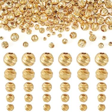 Imagem de Spritewelry Contas banhadas a ouro 18 K reais para fabricação de joias, 150 peças, contas espaçadoras redondas douradas sem costura, contas pequenas e soltas para pulseira empilhável, colar, brinco
