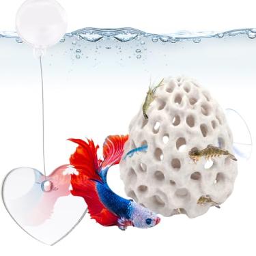 Imagem de Espelho decorativo com cúpula de camarão e tanque de peixes Betta, pacote com 2 acessórios de ornamento para tanque de habitat Betta com ventosa, acessório de enfeite de esconderijo de caverna de