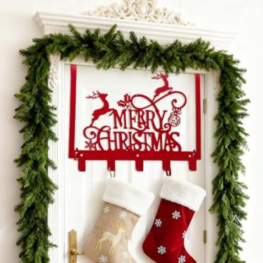 Imagem de WILLBOND Ganchos acima da porta, Feliz Natal, rena, decoração de banheiro, suporte de parede mental, vermelho, suporte organizador para toalha, chapéu, moletons com capuz, casaco, pano, bolsa