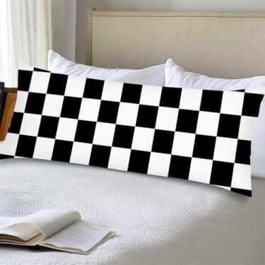 Imagem de Capa de travesseiro de corpo preto e branco 50 x 132 cm de comprimento fronha retangular com fecho de envelope, capas de almofadas lombares xadrez xadrez, capa de almofada decorativa de tabuleiro de