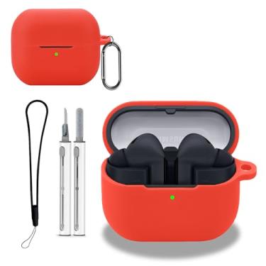 Imagem de Capa protetora para Galaxy Buds3 FE, capa protetora com kit de limpeza, capa protetora de silicone macio, acessórios para cordão e chaveiro, impermeável, à prova de poeira, à prova de choque, vermelha