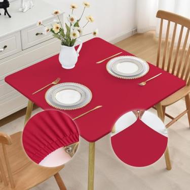 Imagem de Mulilai Toalha de mesa para uso ao ar livre, vermelha, pequena, quadrada, elástica, 96 x 96 cm, capa de mesa elástica com tecido elastano, sem rugas, antiderrapante, lavável para cozinha, jantar