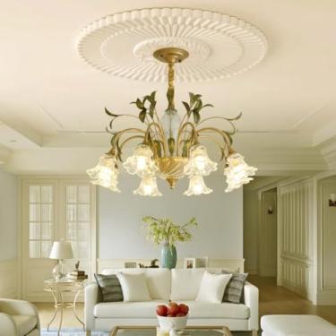 Imagem de Luminária pendente rústica de ferro estilo francês americano - Padrões florais criativos, ideal para decoração de sala de estar e quarto (6 lâmpadas)