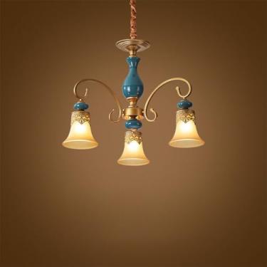 Imagem de Lustre de luxo europeu para sala de estar, estilo retrô americano, em cerâmica, para restaurante, quarto, escritório, hotel, casa de campo ou café, com 3 lâmpadas LED.