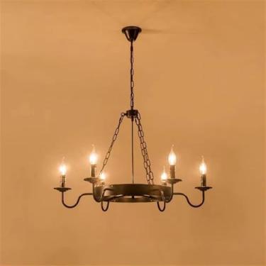 Imagem de Luminária pendente vintage industrial com LED, estilo americano, ideal para sala de estar, restaurante, quarto, casa de campo, loft, loja de roupas, café, bar, casa de família (6 lâmpadas).