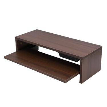 Imagem de Fockety Suporte para Monitor, Organizador de Mesa de 2 Camadas Com Gaveta, Tomadas CA e Porta USB, Suporte para Monitor de Computador para Laptop, Desktop, Tela, Impressora, TV (Noz Marrom)