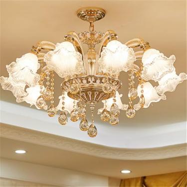 Imagem de Lustre de cristal de luxo europeu com LED, estilo americano, para sala de estar, restaurante, quarto, casa de campo, hotel, loja de roupas, salão de beleza, café (D 10 lâmpadas)