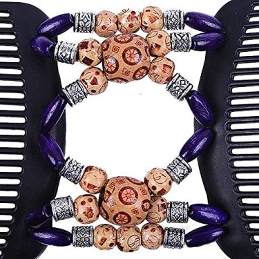 Imagem de ZJchao Pente de Cabelo Com Contas de Madeira, Cabelo Estilo Vintage para Mulheres, Grampo Duplo Com Cores retrô, Design Plano para Conforto, Adequado para Todos Os Tipos de Cabelo (Azul)