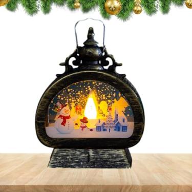 Imagem de Lanterna iluminada de Natal,Lâmpada de Natal com lanterna globo de neve iluminada com alça | Lâmpada requintada de cena de Natal com padrão de floco de neve para sala de estar Hoghaki