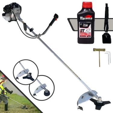 Imagem de Roçadeira Robusta À Gasolina Toyama TBC43H 43cc 1,7HP de Potência 2 Tempos Alta Rotação Completa Com Carretel Nylon + Faca 3 Pontas + ÓLEO TOYAMA FG50