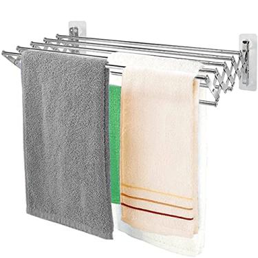Imagem de Toalheiro de parede dobrável retrátil para arejador de roupas rack de secagem de roupa dobrável aço inoxidável banheiro linha de lavagem secadora de roupas varanda