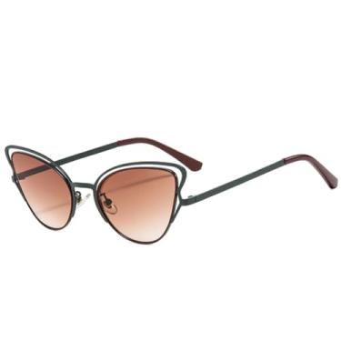 Imagem de Óculos de sol de luxo estilo olho de gato vazado feminino, armação grande de metal, óculos de sol masculino para viagem ao ar livre, UV400 (verde chá degradê)